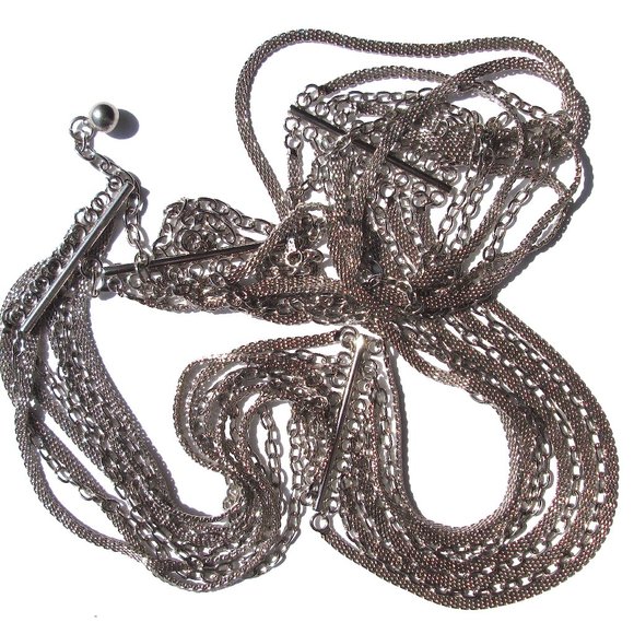 Vintage Multi Strand Chain Belt Shiny Silver Tone Mesh - Picture 1 of 9